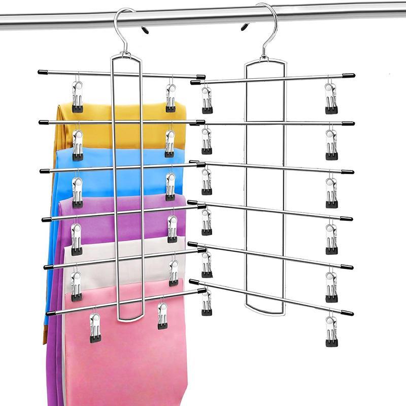 6 Layer Organizing Metal Holder, 1/2/3 Counts Space Saving Adjustable Rotatable Clothes Hanger with Clip, Home Organizer for Bedroom, Summer Gift 1