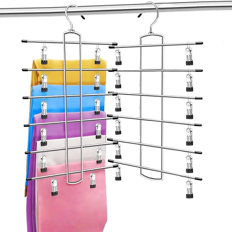 6 Layer Organizing Metal Holder, 1/2/3 Counts Space Saving Adjustable Rotatable Clothes Hanger with Clip, Home Organizer for Bedroom, Summer Gift 0