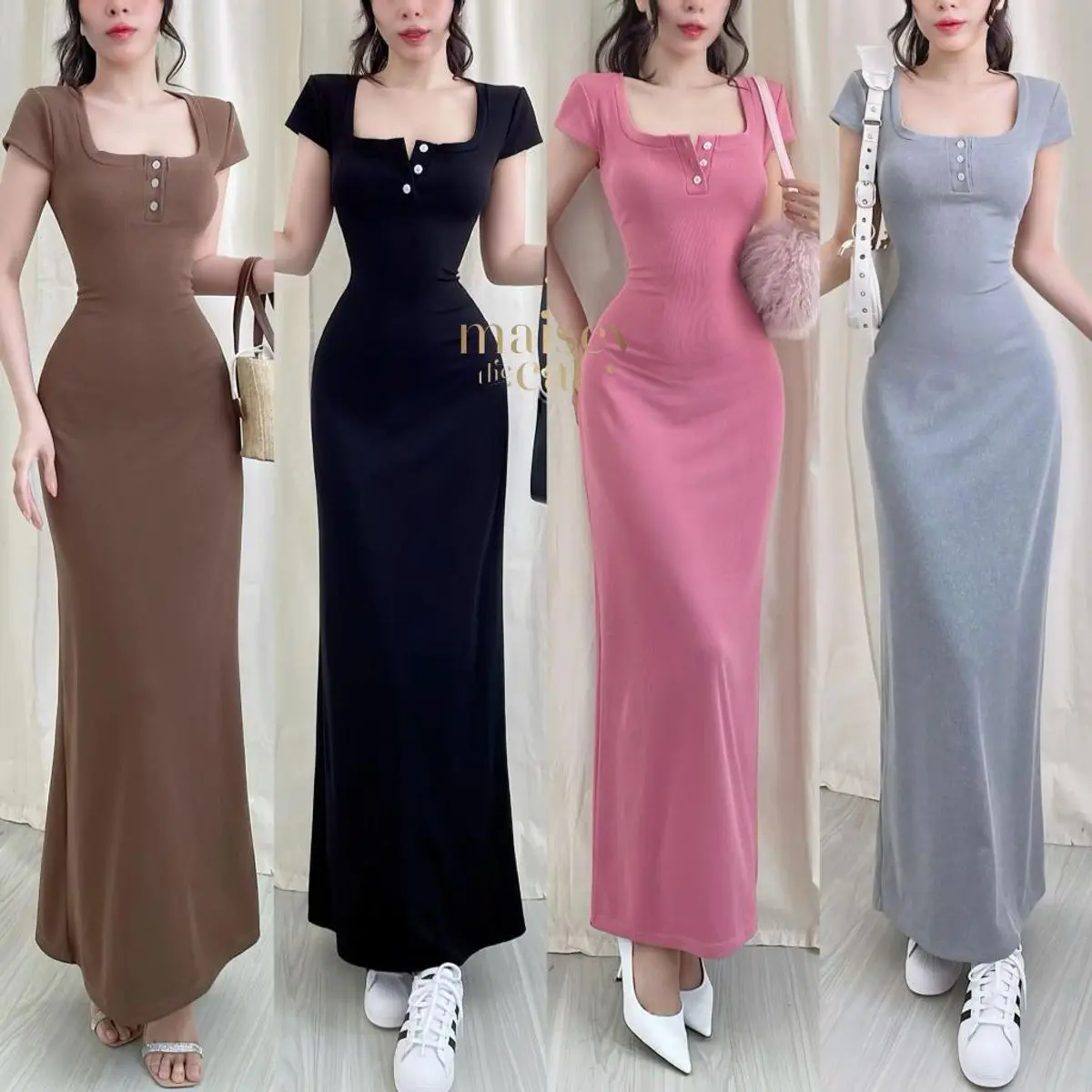 Đầm ôm body dáng dài chất gân tăm Freesize, form rộng, unisex - Nữ, Women Nữ Women Nhung Dress đỏ missavenue m đỏ và hồng váy dự tiệc  m  đỏ sang vàng Đen