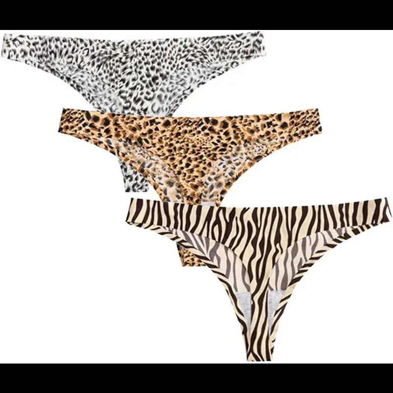 Daily Wear Sexy Leopard Print Seamless Thongs for Women Underwear Breathable Bikini Panties 3 Pack Set