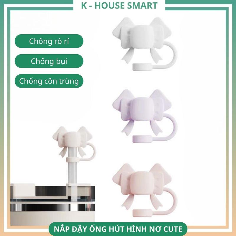 Nắp đậy ống hút chất liệu silicon hình chiếc nơ 3 màu xinh xắn