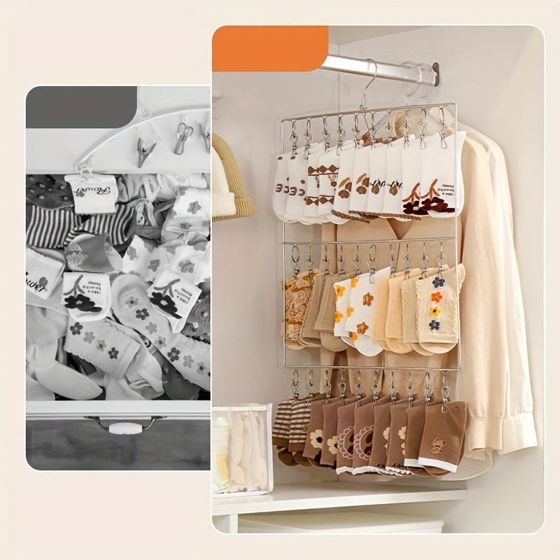 Metal Socks Drying Rack with 20pcs Clips, 1 Count Multi-functional Clothes Hanger for Socks, Bras, Underwear, Laundry Accessories 3