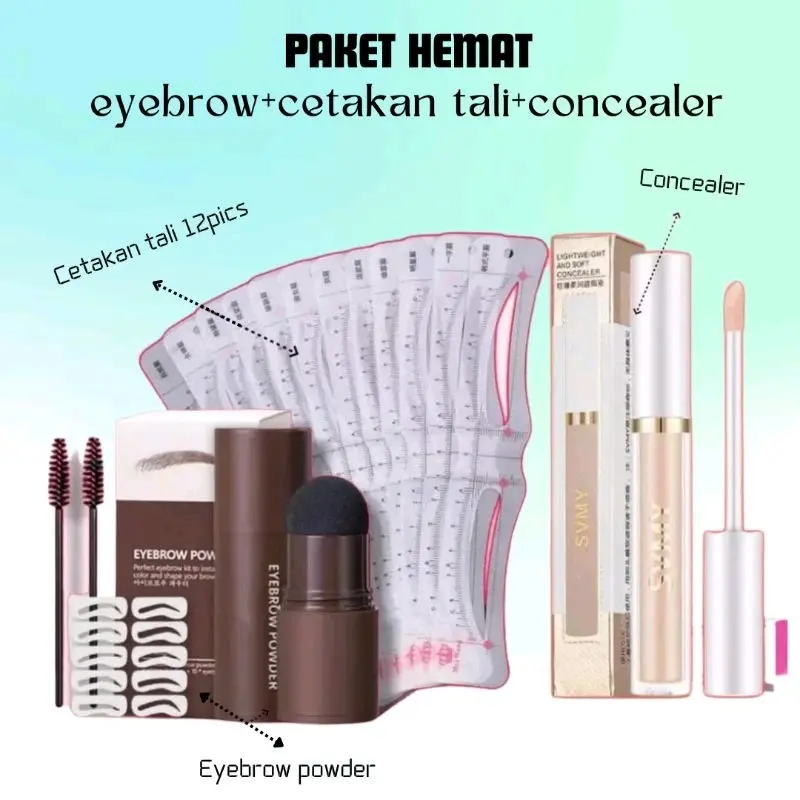 (bundling 3pics) Eyebrow powder, cetakan alis isi 12model+tali, concealer (paket ngalis hemat, lengkap) 0