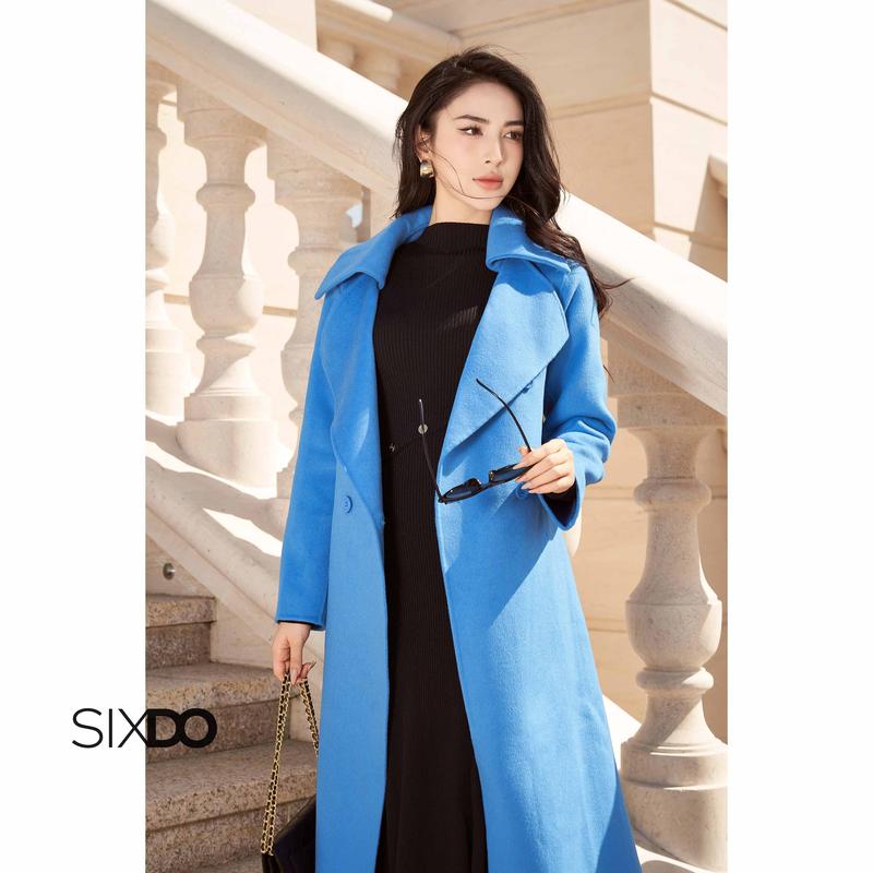 Áo khoác dạ lông cừu dáng dài SIXDO (Blue Long Coat With Belt)