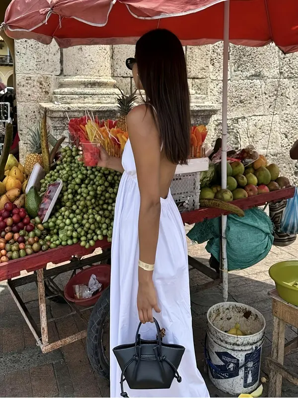 Women's Plain Backless Cami Dress, Elegant Sleeveless Dress for Beach Holiday Vacation, Ladies Clothes for All Seasons, Formal Wear 2