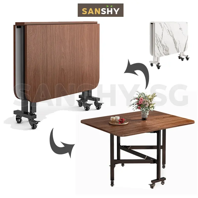 Foldable Dining Table With Wheels Simple Home Folding Table Convenient Rectangular Dining Table-061