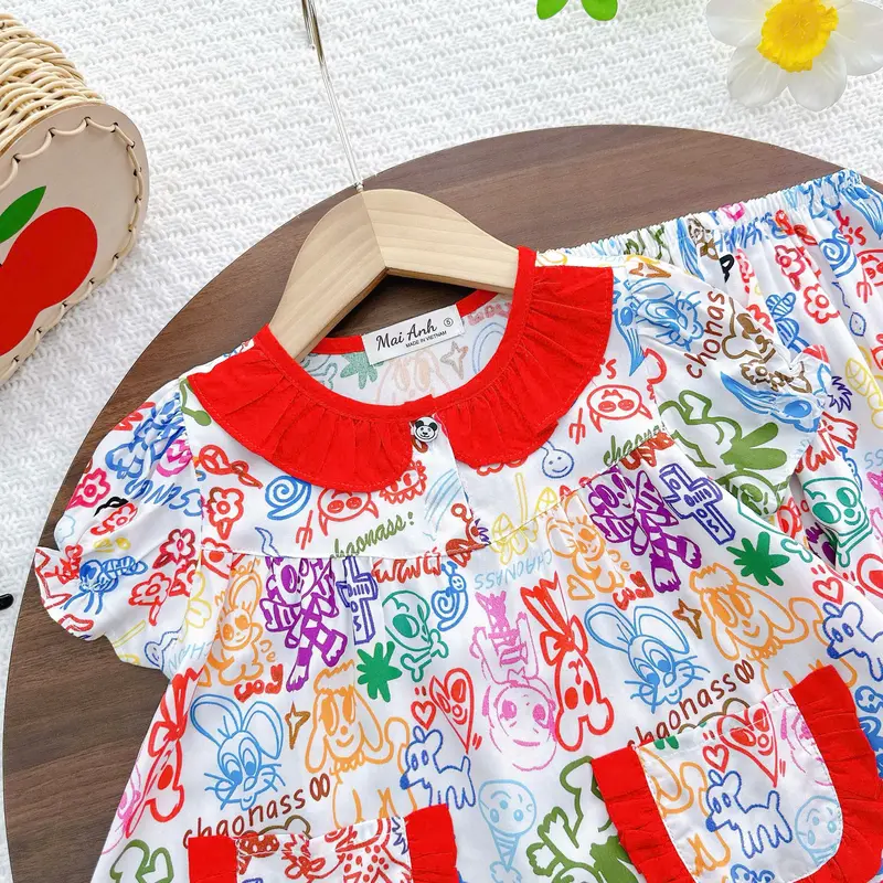 [9-42kg] Tay ngắn quần dài bèo màu bé gái, tole/lanh hàng thiết kế, đồ bộ bé gái, đồ dài mặc nhà cho bé siêu xinh, dễ thương đồ ngủ 7