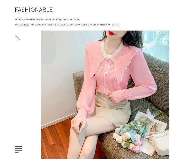 Product Introduction of Áo Len Nữ, Cổ Búp Bê Trông Trẻ Trung Dễ Thương, Màu Hồng, Áo Lớp Nền Dệt Kim, Có Thể Mặc Bên Trong, Hàng Mới Về Mùa Xuân 2024 21