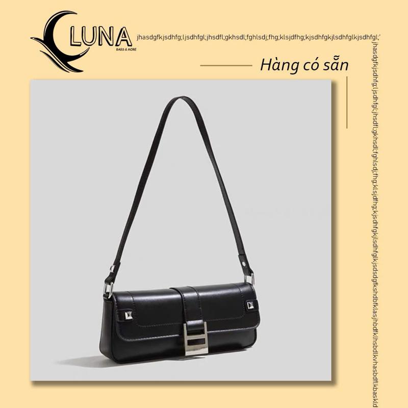 Túi xách LUNA STORE đeo vai kẹp nách dáng dài 27cm phối khoá bạc vuông cao cấp đeo đi chơi đi tiệc