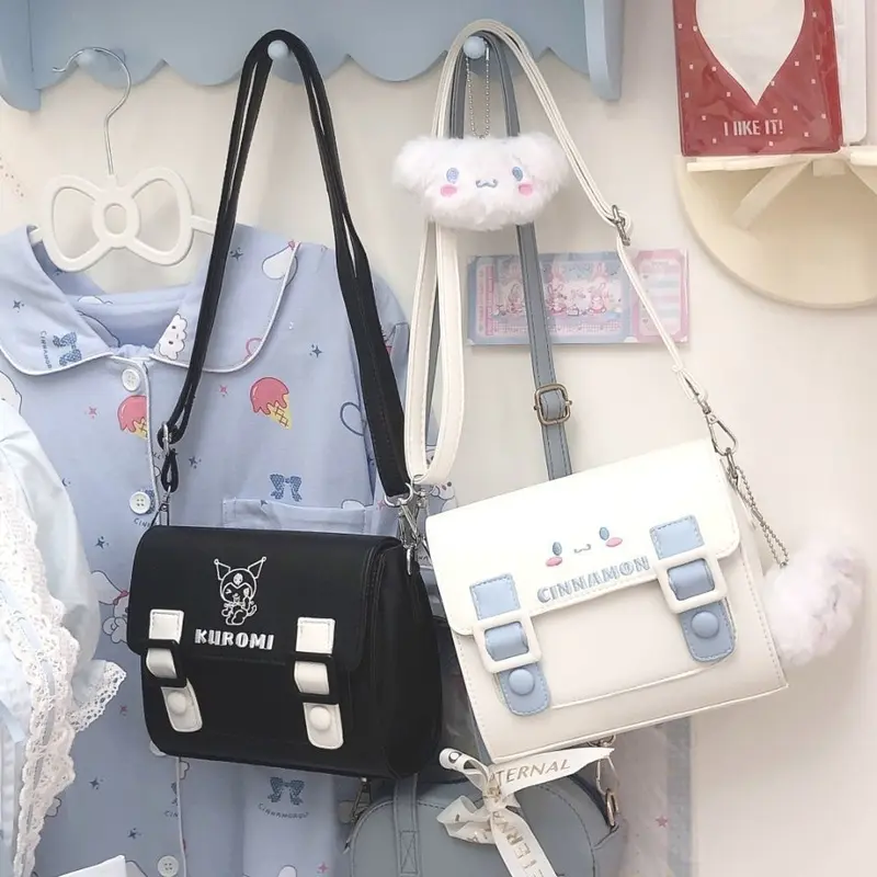 Túi đeo vai, phong cách Cô Gái Dễ Thương Hàn Quốc, túi Hoạt Hình, túi Tote Lolita, túi Đeo Chéo, thích hợp cho học sinh, làm bằng chất liệu PU, hình vuông, túi 4