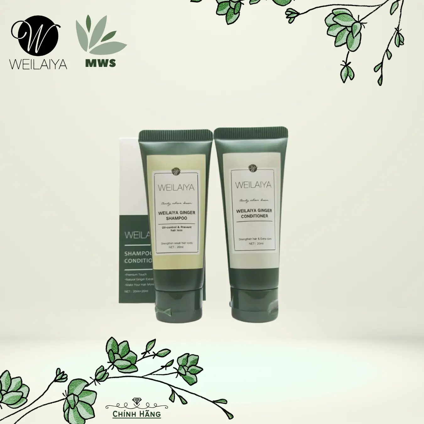 Cặp nhỏ mini gội và xả gừng WEILAIYA [20+20 ml] [Chính hãng]