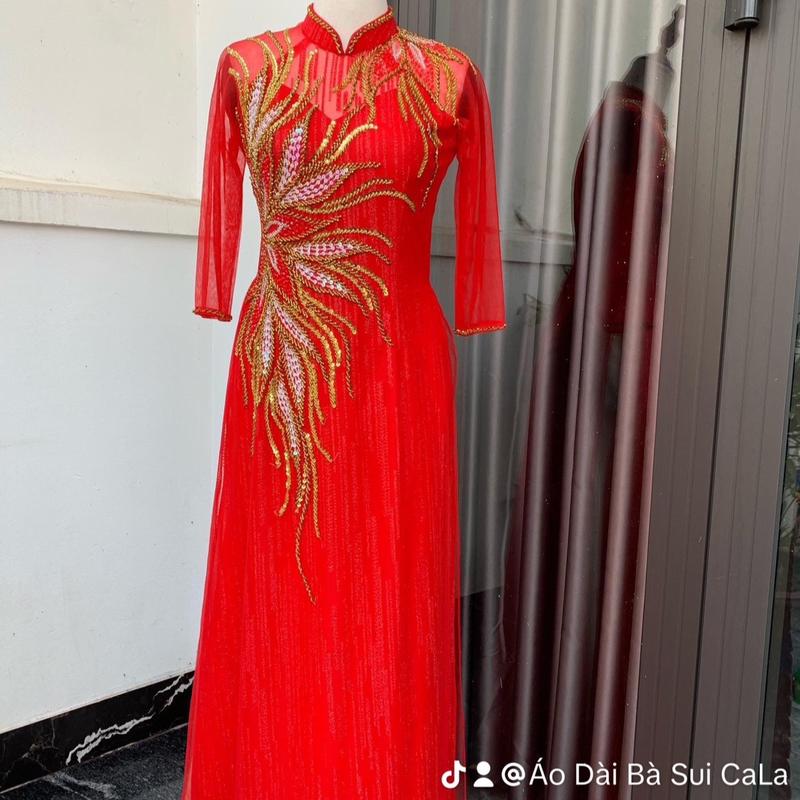 Áo dài sui gia - Áo dài cho mẹ cô dâu trẻ màu đỏ tươi chất liệu Kimsa cao cấp ADK01 Nữ Top Voi Sơ Mi Women