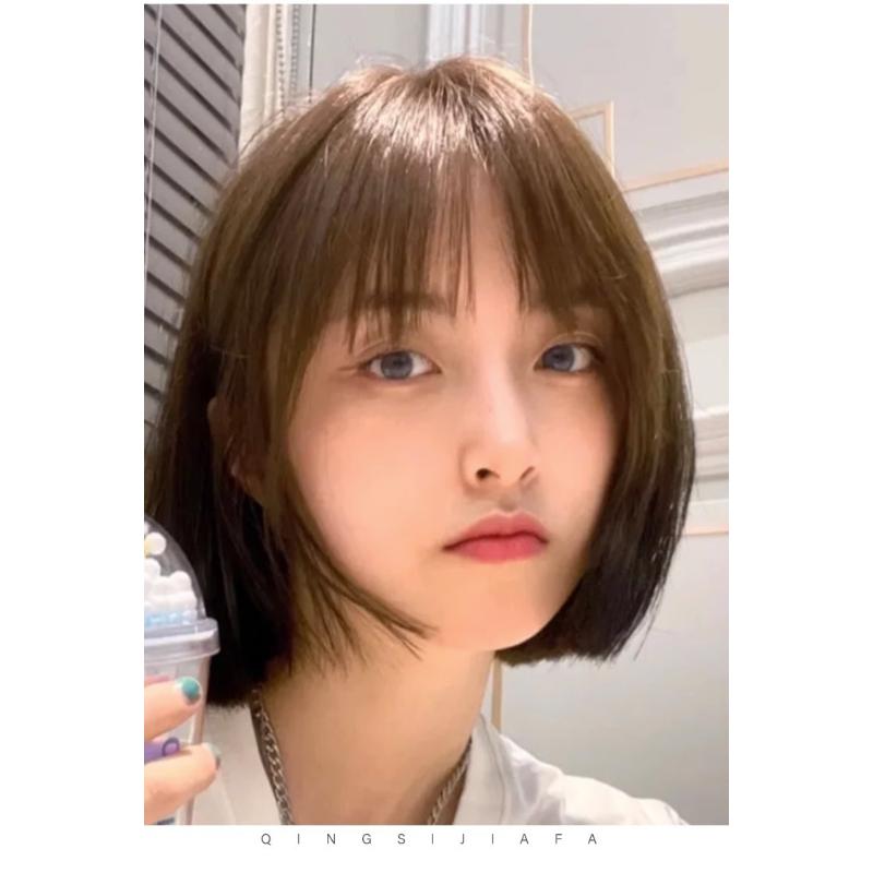 Product Introduction of Short-haired Women In Wigs, Summer Natural Full-headed Hood Style Internet Celebrity Round Face Bob Head Bald Daily Simulation Hair Wig Head 11