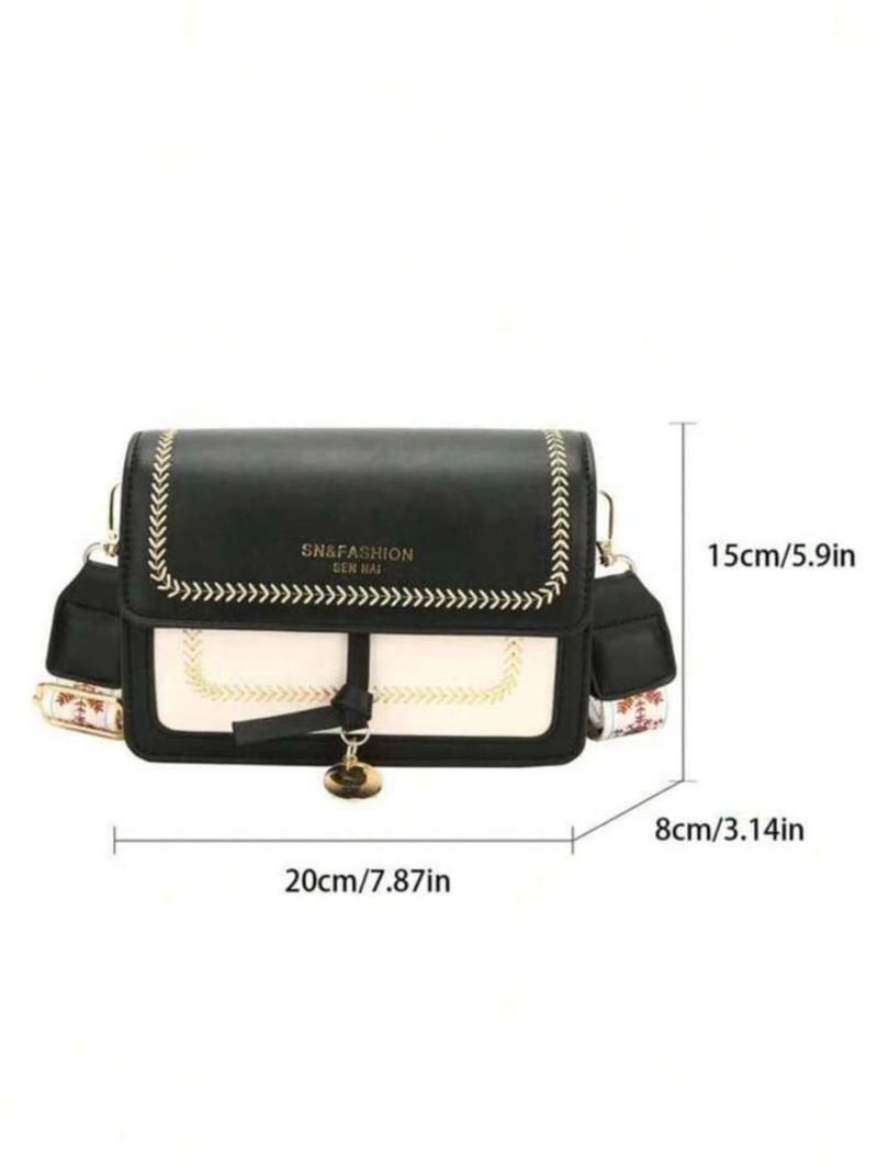Product Introduction of Fashionable Colorblock Embroidering Design Crossbody Bag, Casual Versatile Patched Design Purse Bag for Women, Trendy High-quality Daily Commuting Bag, Purse 6
