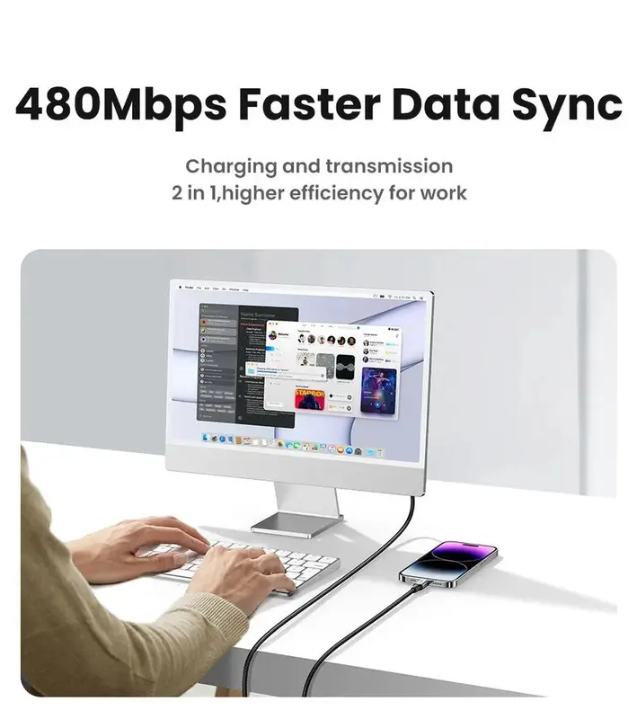 UGREEN Kabel Data iPhone Bersetifikat MFI USB-A To Lightning Fast Charging Nylon Braided Cable Panjang 5