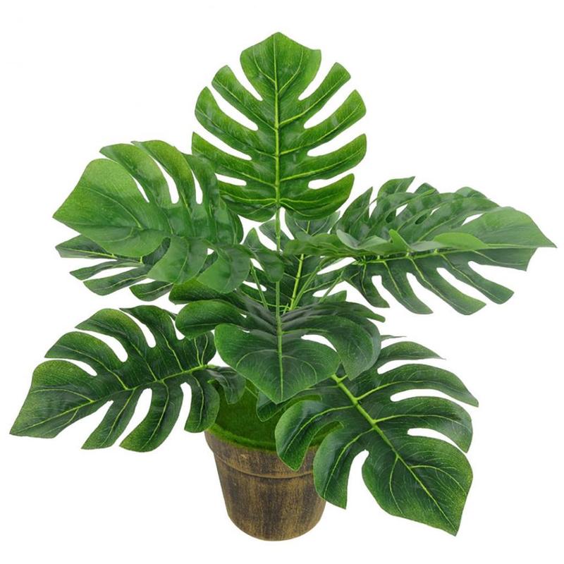 Product Introduction of Indoor Artificial Green Lifelike Turtle Leaf Bouquet / Simulation Tropical Fake Monstera Fabric Leaves / Tabletop Foliage Balcony Potted Plants Decoration 14
