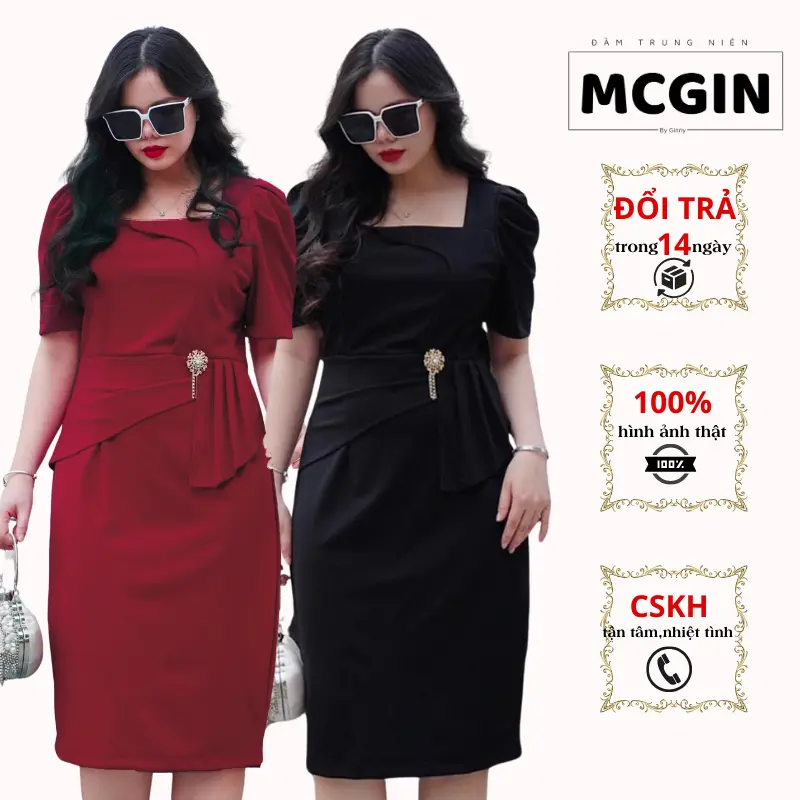 [Miu011] Đầm Trung Niên Bigszie MCGIN Ads đi tiệc cho mẹ u40 u50 u60 - Đầm Peplum che bụng Nữ Women