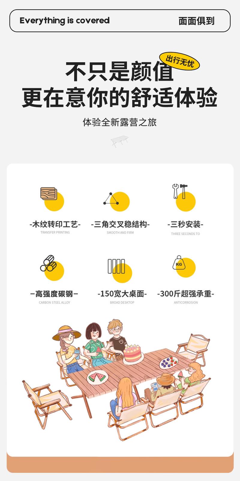 Product Introduction of Outdoor Camping Egg Roll Table Oil-proof Waterproof Wash-free Folding Portable Dining Table for Home BBQ Stall Camping 1.5m portable  chair  outdoor 1