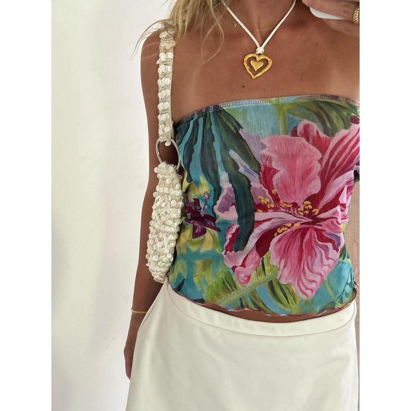 Sexy Vintage Print Flowers Slit Contrast Strapless One Step Skirt Dresses Sexy Vintage Print Flowers Slit Contrast Strapless One Step Skirt Dresses