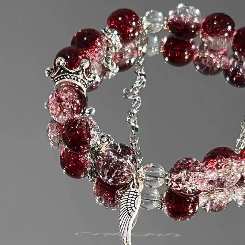 Vòng Tay Thanh Lịch, Thiết Kế Độc Đáo Vương Miện Màu Đỏ Đậm, Dòng Đỏ Đậm, Vòng Tay Hoang Dã Thanh Lịch Màu Trắng, Truyện Ngầm Giấc Mơ vòng tay  nữ chiếc  vòng Phụ Kiện Khăn Caro 3