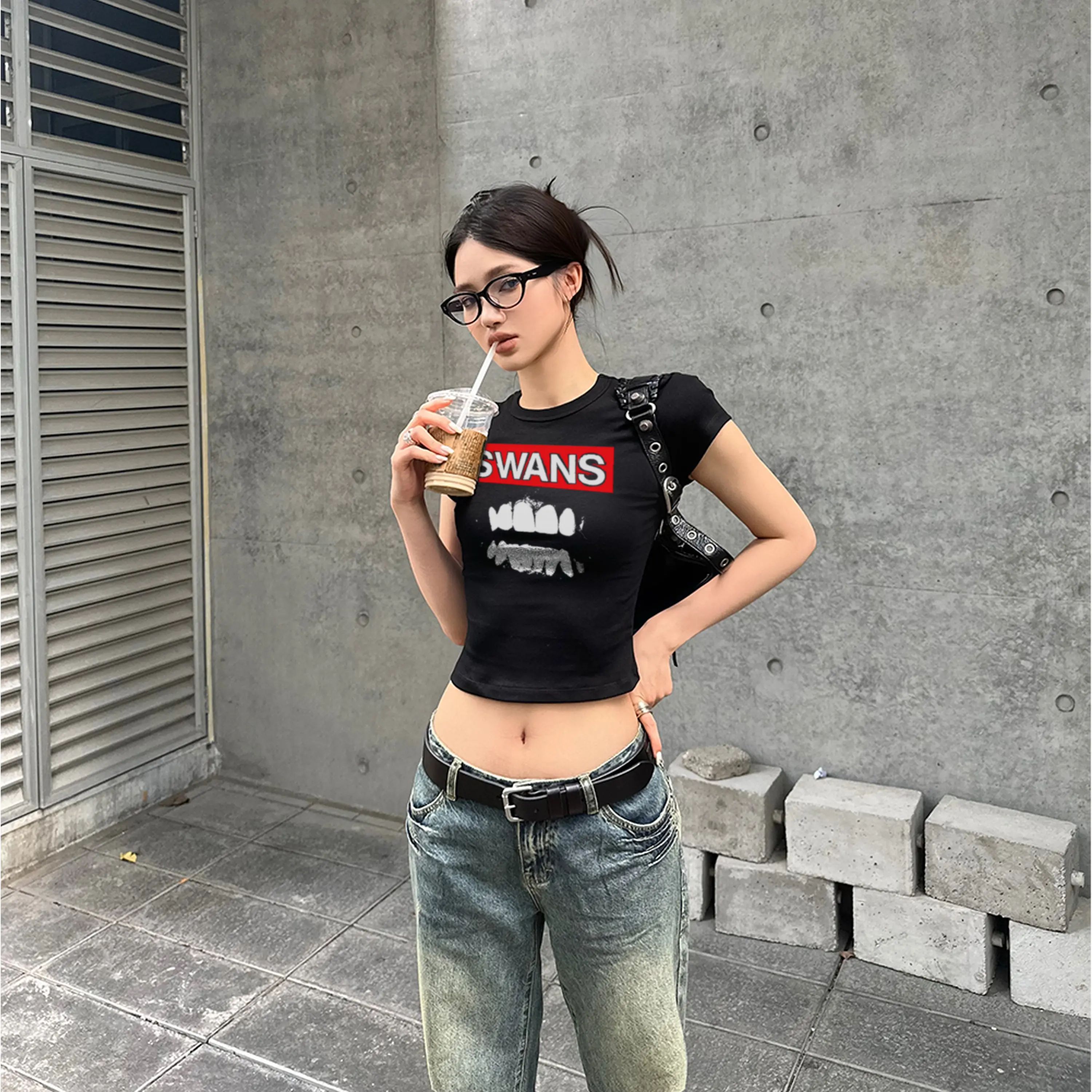 AVICA CROP TOP Y2K STYLE SWANS BAND Combed Baju Atasan Pendek Wanita