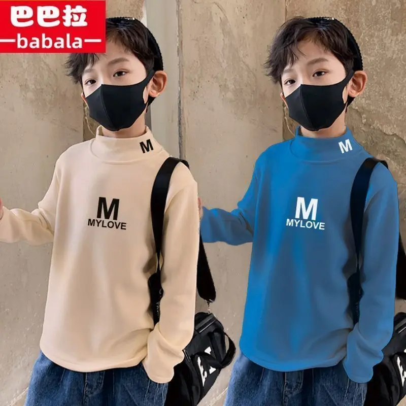 Áo Hai Mặt Dralon, Cho Bé Trai, Cổ Lọ Nửa, Lót Lông Cừu, Dày Dặn, Thích Hợp Cho Mùa Thu Và Mùa Đông, Áo Thun Dài Tay Giữ Nhiệt, Cho Trẻ Em Trung Và Lớn 5