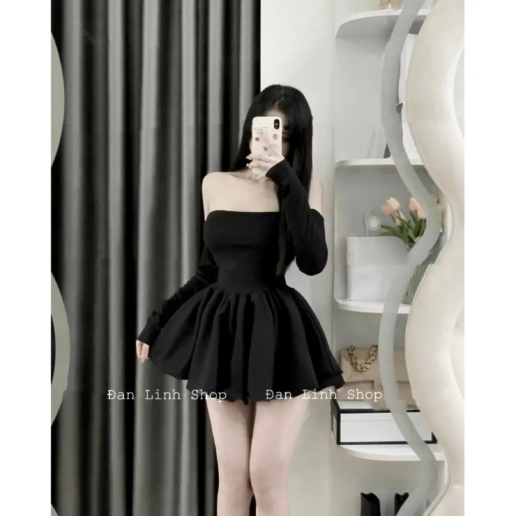 Đầm Bệt Vai Xoè Bí Tầng Xinh Kèm Quần trong Nữ
