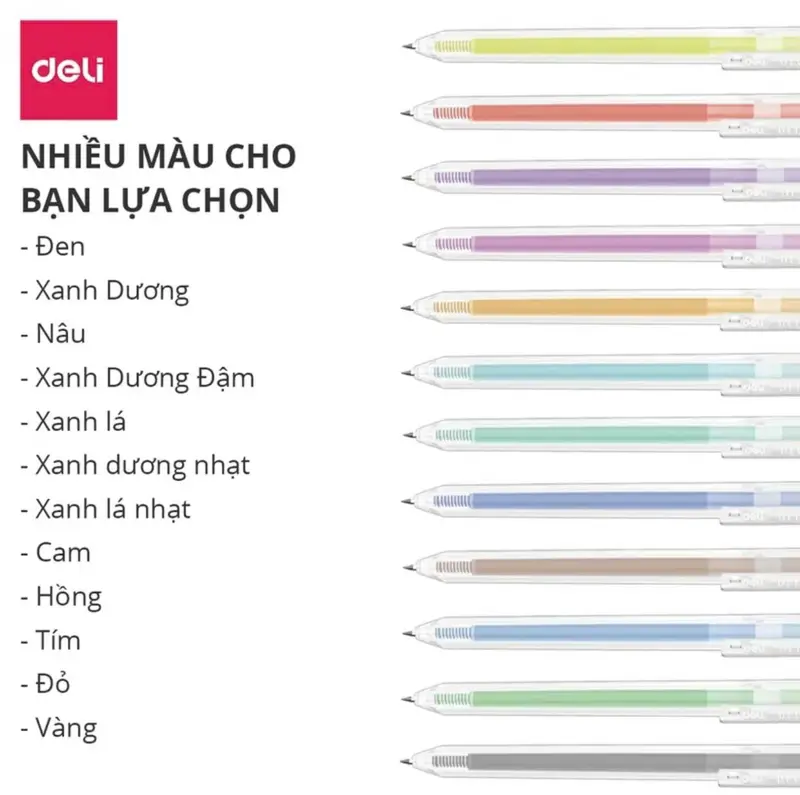 [Hương Nấm Store] Bút bi mực gel Deli G118 0.5mm, màu sắc đa dạng, nhanh khô, viết đều trơn tru, lâu hết mực 2