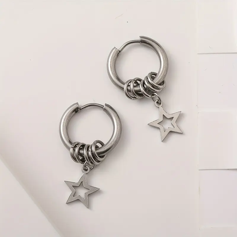 Titanium steel star pendant earrings fashionable and cool style earrings for male female personality hip-hop jewelry