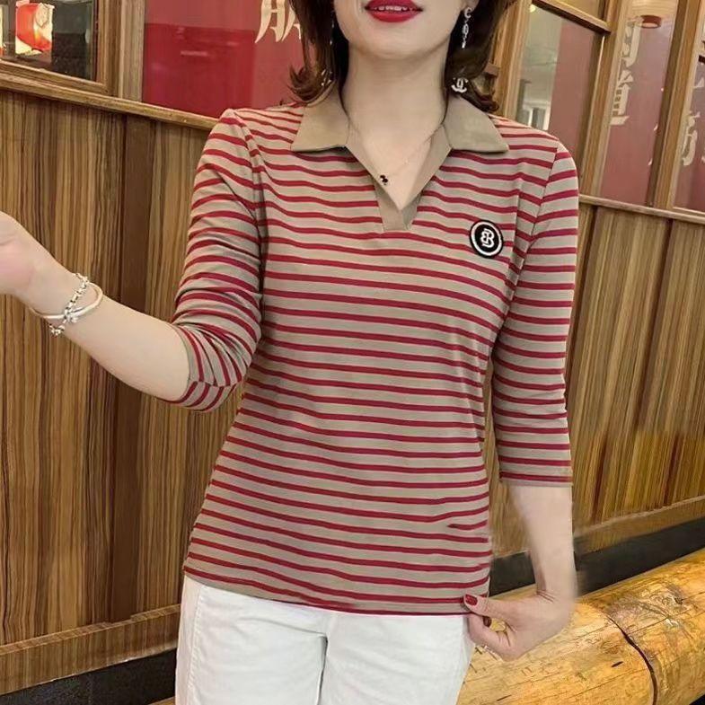 Áo thun nữ cổ bẻ dài tay cho mẹ chất lượng 100%, áo polo mới mùa xuân cho nữ, áo thể thao hàng ngày trung niên cỡ lớn. 2
