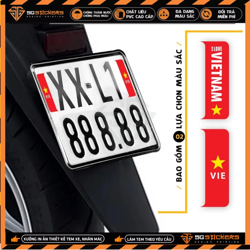 Sticker Phản Quang Dán Biển Số Xe Mẫu Cờ Việt Nam | Tem Dán Biển Số Xe Máy, Xe Ô Tô, Xe Điện Chống Nước, Bền Màu