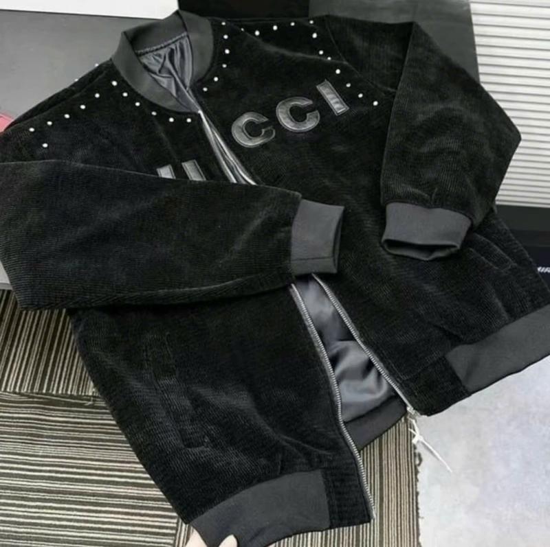 Áo Khoác Bomber G.G 2 Lớp Nhung Đính Đá Chữ Da Thêu Nổi Hàng Siêu Cấp