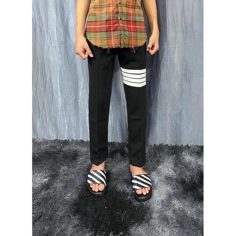 Quần âu thom E 4 sọc trắng vải tăm lì dày dặn Nam Menswear 1