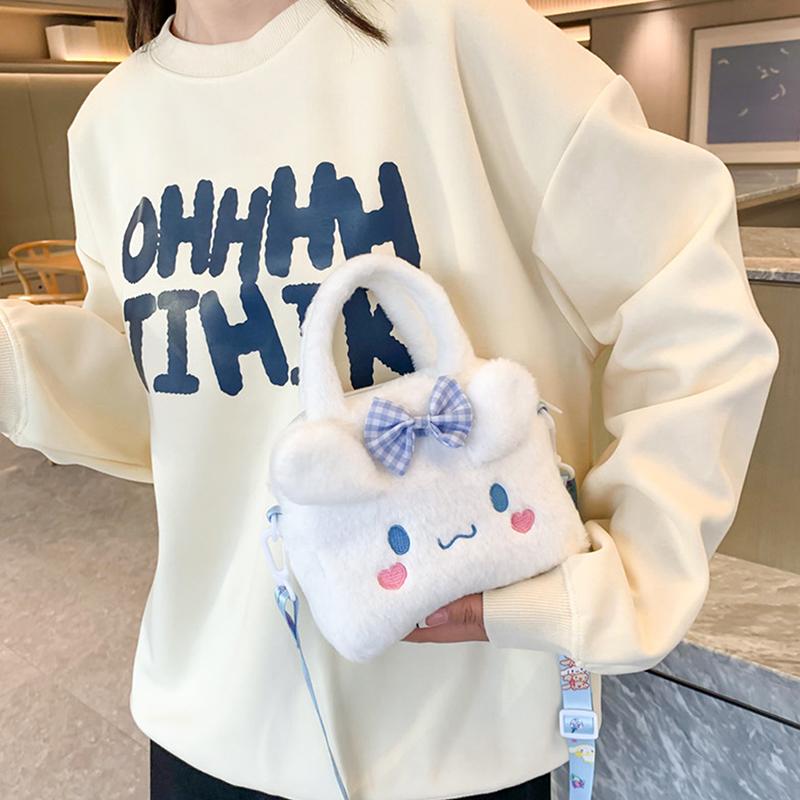 Product Introduction of Kawaii Sanrio Plush Bag Kuromi Handbag Shoulder Bag Anime Stuffed Backpack Girls Children Gifts 29