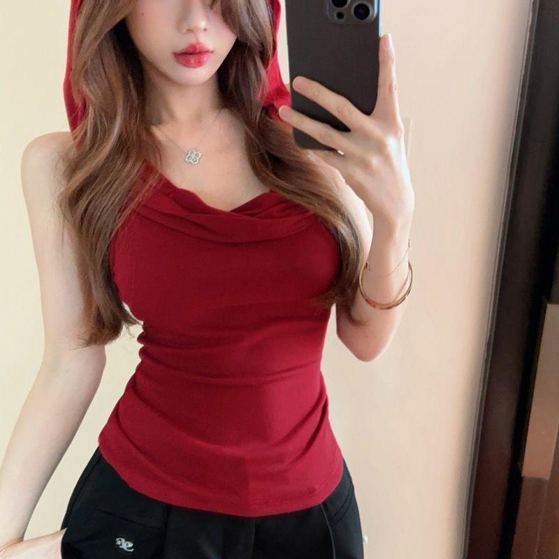 Áo Vest Có Mũ Trùm Đầu Không Tay, Phong Cách Cô Gái Nóng Bỏng Mỹ, Thiết Kế Độc Đáo Sang Trọng Và Thanh Lịch, Áo Phông Đi Lại Hợp Xu hướng Thích Hợp Cho Phụ Nữ, OOTD 8