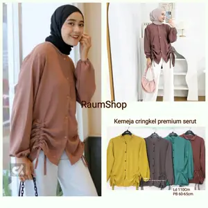 Kemeja Wanita Cringkel Airflow Serut Oversize Ld 110Cm Blouse Lengan Panjang Busui Friendly