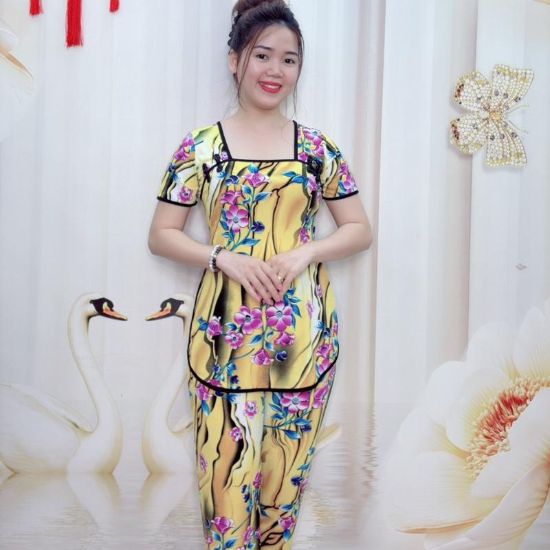 A64 Đồ bộ sẩm bông thun nữ trung niên hoạ tiết bông loang bắt mắt thương hiệu Hải Sơn Women