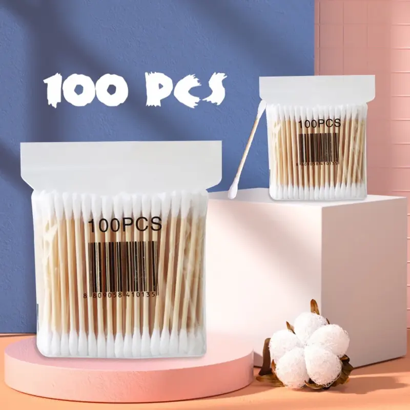 500pcs Cotton Swabs Bamboo Stick White with Plastic Wrapper Eco Friendly Double Head Wood Cotton Buds Cotton Swabs 100pcs