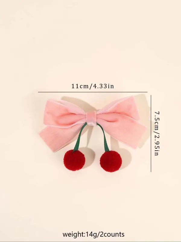 Cute Cherry Decor Hair Bows, Velvet Bowknot Hair Clips, Fashionable Hair Accessories for Girls, Minimalist Headwear Suitable for Thick Hair 1