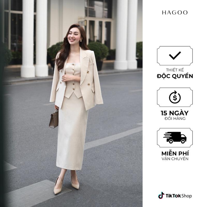 Set 3 chi tiết mix Blazer & Gile & Chân váy HAGOO 2 màu Nâu / Kem thanh lịch {B503-A503-CV503} Top Women Áo