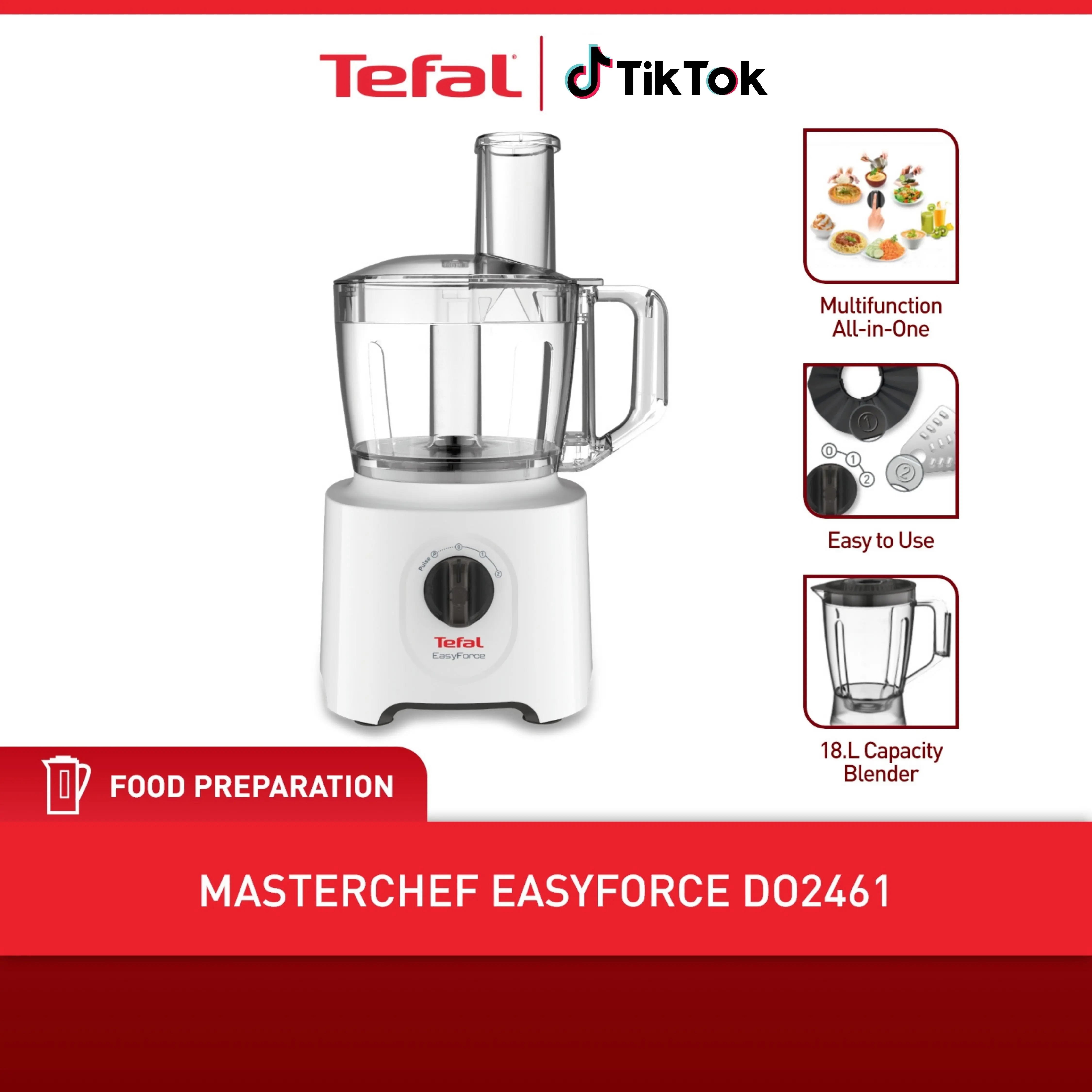 Tefal Easyforce Multi-Function Food Processor with Free blender Jar 1.8L DO246165 Electric Plastic jtc blender