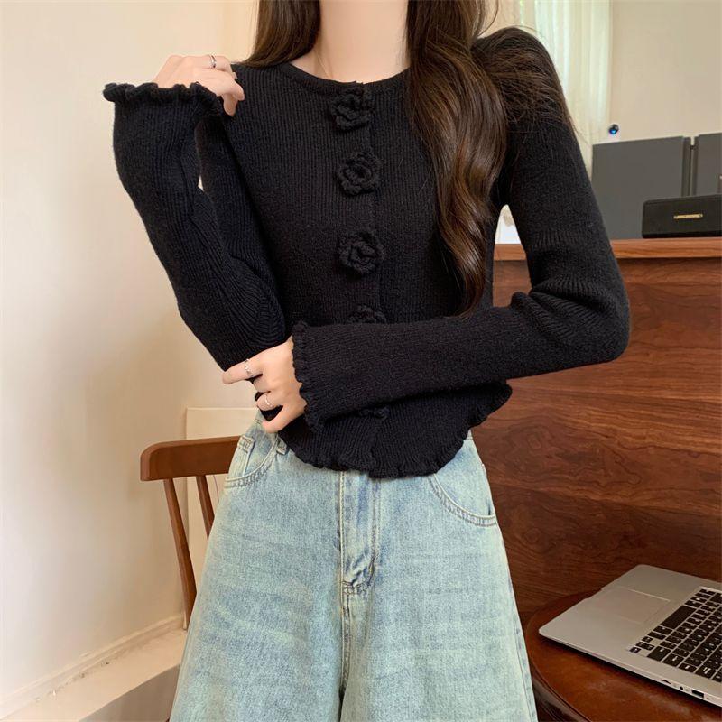 Product Introduction of Áo Len Hoa Hồng Ba Chiều Màu Đỏ, Dành Cho Nữ, Với Áo Khoác Selvedge Dây Áo Cardigan Dệt Kim, Phong Cách Mùa Thu Và Mùa Đông, Phong Cách Giáng Sinh Năm Mới, Ins Năm 2024, Áo Thời Trang Top Women 24