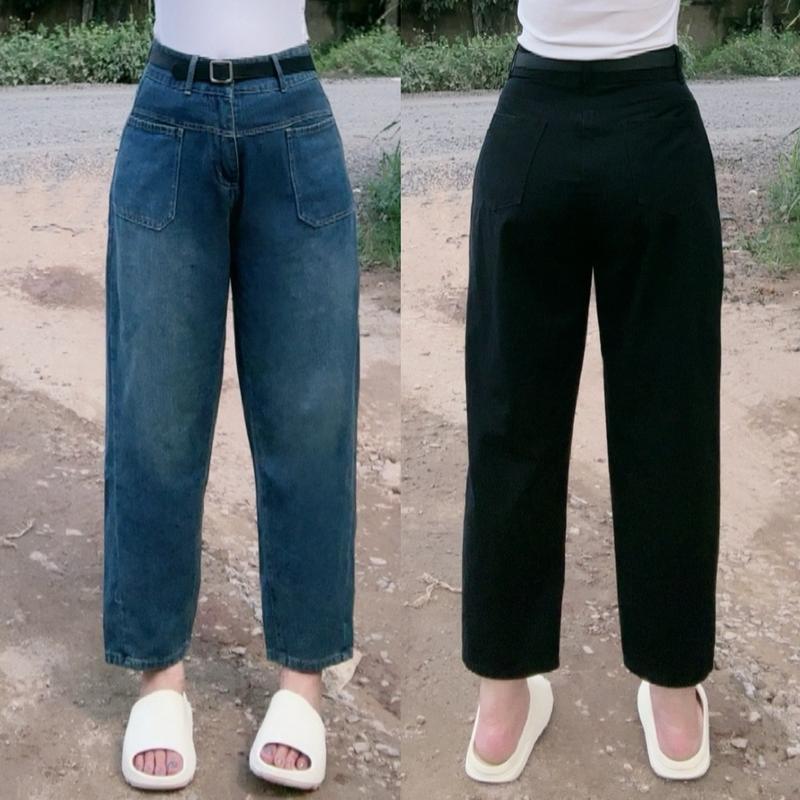 Quần jean baggy 9 tất  bigsize nữ dáng baggy màu xanh bụi dễ phối đồ lưng cao dành cho nàng mũm mĩm   J8 Pants Ong