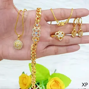 SET PERHIASAN WANITA DEWASA RANTAI BUNGA PERMATA CANTIK