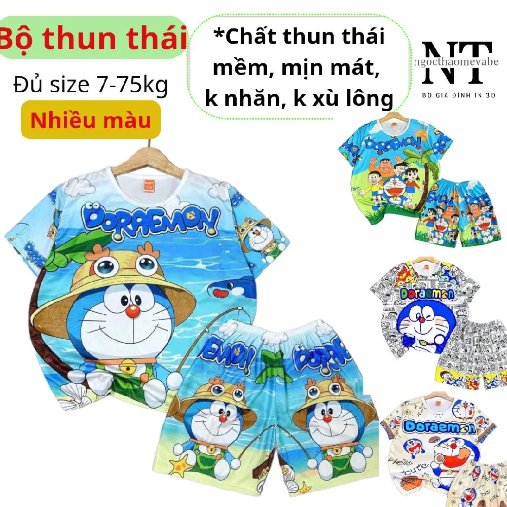 Đồ bộ thun phù hợp cho bé trai, gái, mặc mẹ và bé ,cả gia đình được in full 3D 2 mặt, mẫu doaremon quần đùi mới Top Áo  Women