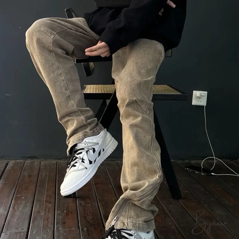 [Hàng Sẵn] Quần Kaki Nâu Phối Khoá Kéo HipHop Phong Cách Đường Phố Pants Menswear 1
