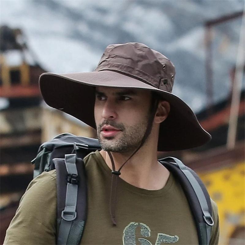 Product Introduction of Beach Hats Large Brim Summer Bucket Hat Wide Brim Two Version Outdoor Fishing Hats Terylene Anti UV Breathable Anti UV Bucket Cap Male 8