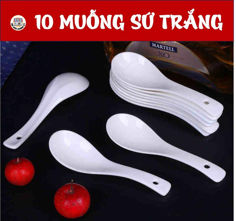 10 Muỗng gốm sứ trắng ngọc cao cấp (Dùng cho gia đình, nhà hàng , quán ăn)