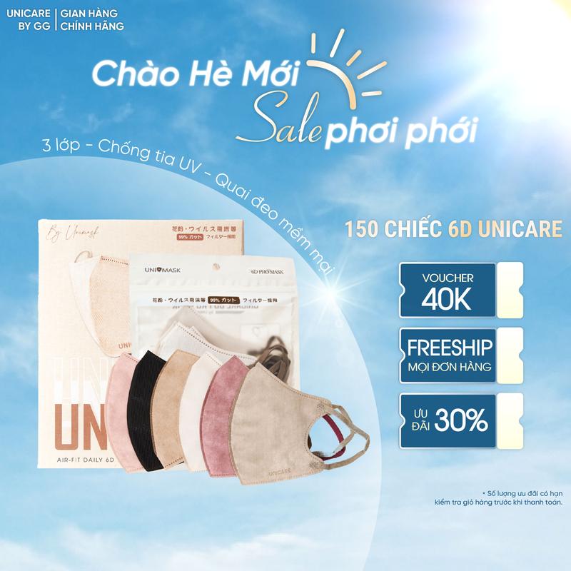 [ Ưu Đãi Cực Lớn ] 150 Chiếc Khẩu Trang 6D Unicare giá ưu đãi, Chống bụi mịn, tia UV Quai Đeo Êm Tai, Vải Mềm Mại, Đàn Hồi Tốt.
