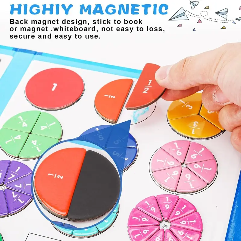 Magnetic Fraction Blocks & Fraction Circles (1 Set), Elementary Math Practice, Fraction Teaching Aids, Classroom Set, School Supplies 2